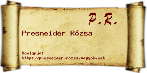 Presneider Rózsa névjegykártya